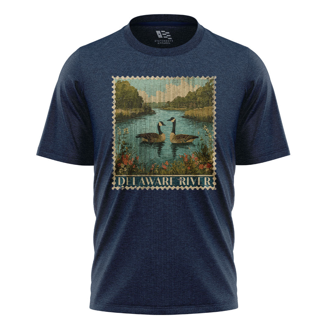Delaware River Geese T-Shirt | Vintage Stamp Tee - navy - image 4