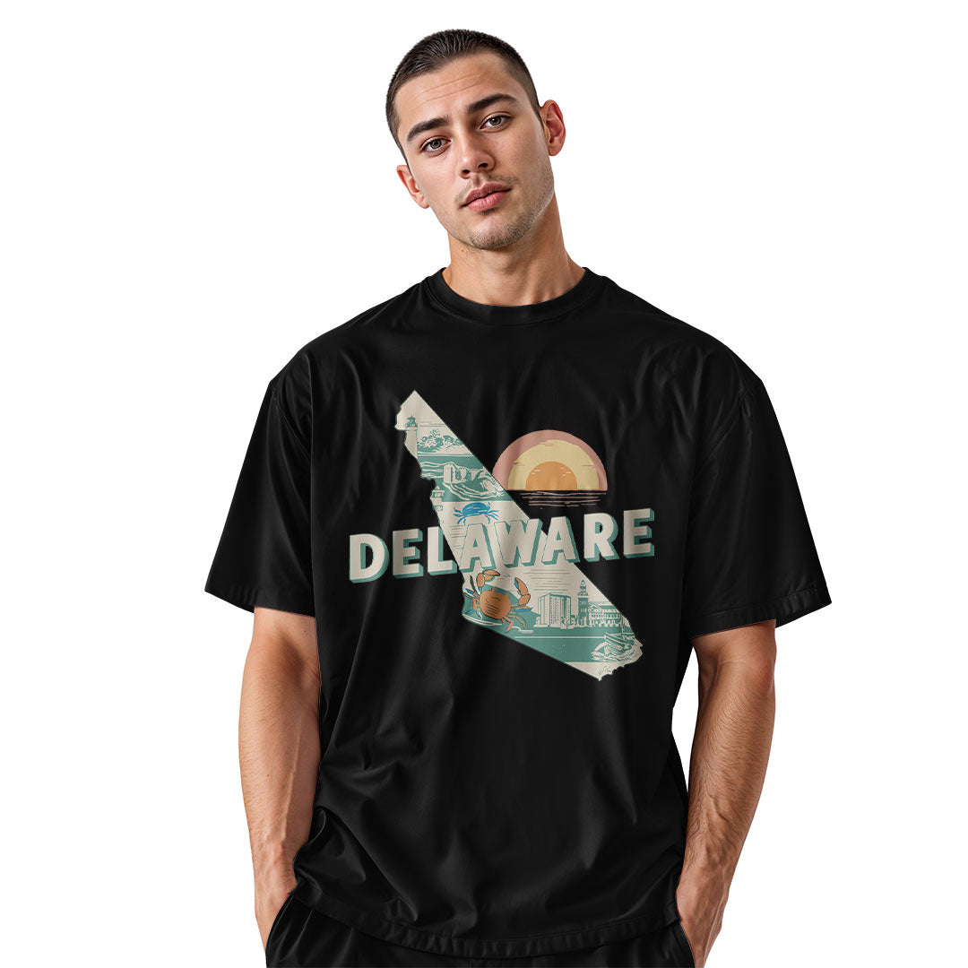 Delaware State Silhouette Sunset T-Shirt | Retro Tee - black - image 9