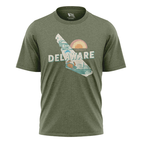 Delaware State Silhouette Sunset T-Shirt | Retro Tee - military-green - image 1