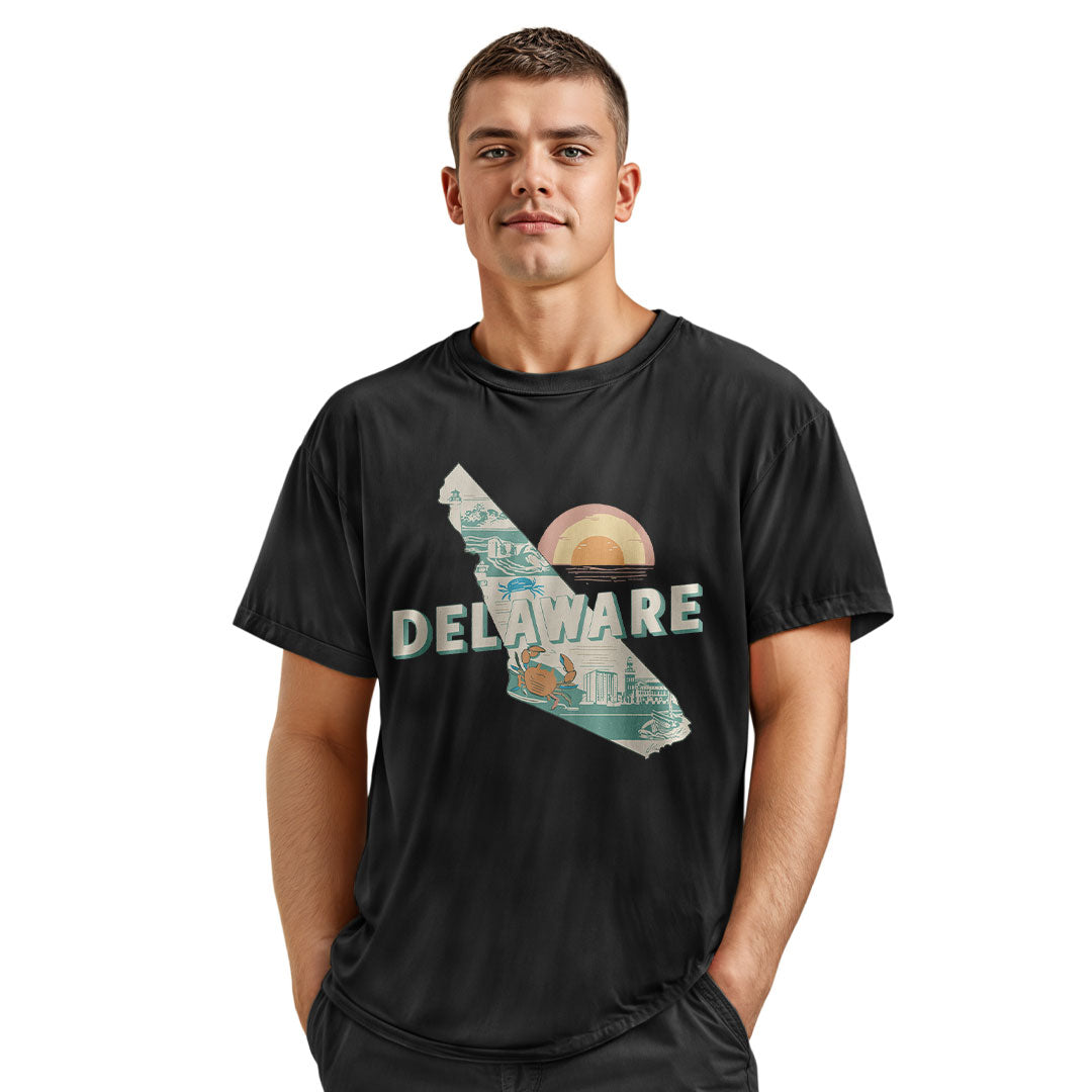 Delaware State Silhouette Sunset T-Shirt | Retro Tee - navy - image 12