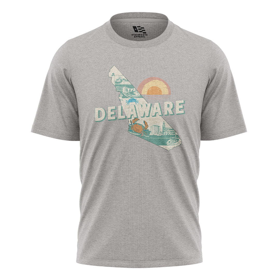 Delaware State Silhouette Sunset T-Shirt | Retro Tee - sport-grey - image 5