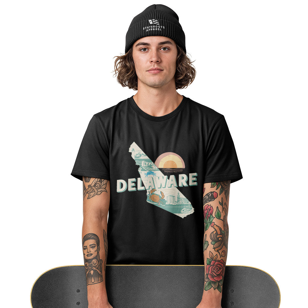 Delaware State Silhouette Sunset T-Shirt | Retro Tee - white - image 10