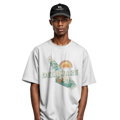 Delaware State Silhouette Sunset T-Shirt | Retro Tee - white - image 11