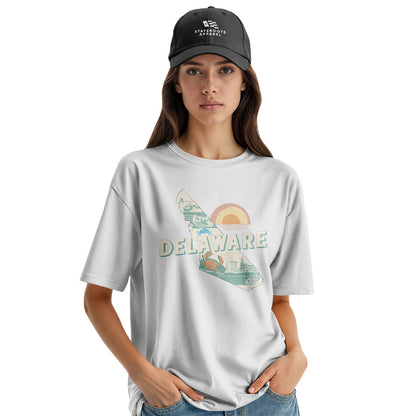 Delaware State Silhouette Sunset T-Shirt | Retro Tee - white - image 8