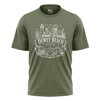 Dewey Beach Delaware T-Shirt | Boardwalk Landmarks Tee - military-green - image 1