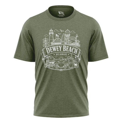Dewey Beach Delaware T-Shirt | Boardwalk Landmarks Tee - military-green - image 1