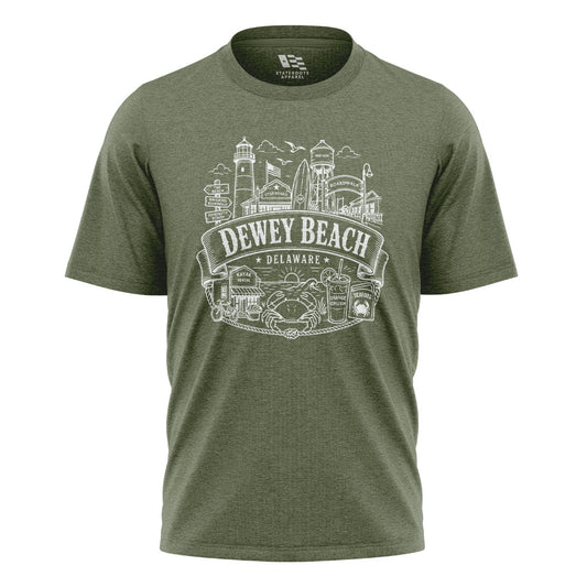 Dewey Beach Delaware T-Shirt | Boardwalk Landmarks Tee - military-green - image 1