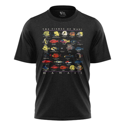 Fishes of Maui Hawaii Chart Tee - Black flatlay