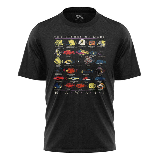 Fishes of Maui Hawaii Chart Tee - Black flatlay