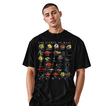 Fishes of Maui Hawaii Chart Tee - Black view