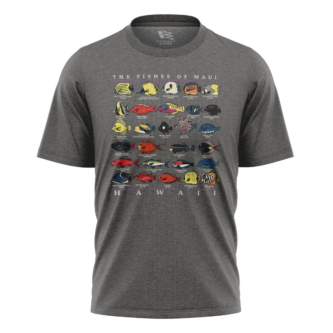 Fishes of Maui Hawaii Chart Tee - Charcoal flatlay