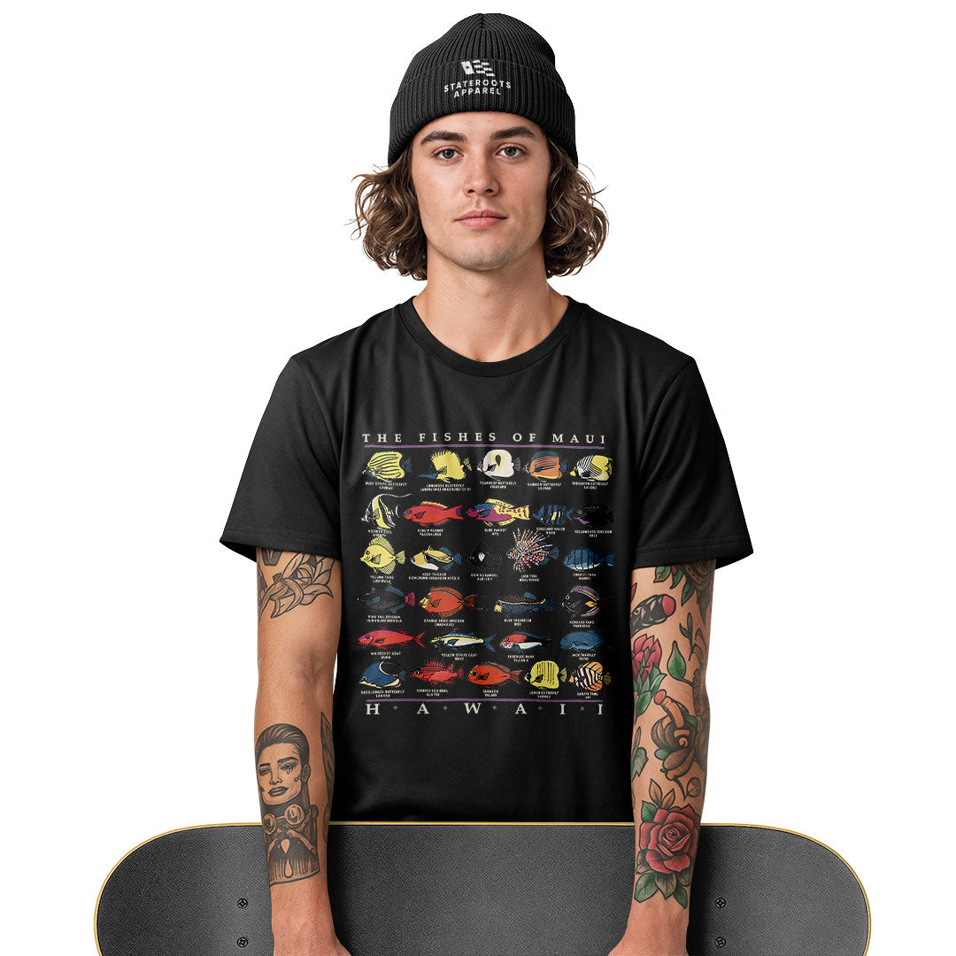 Fishes of Maui Hawaii Chart Tee - Navy view