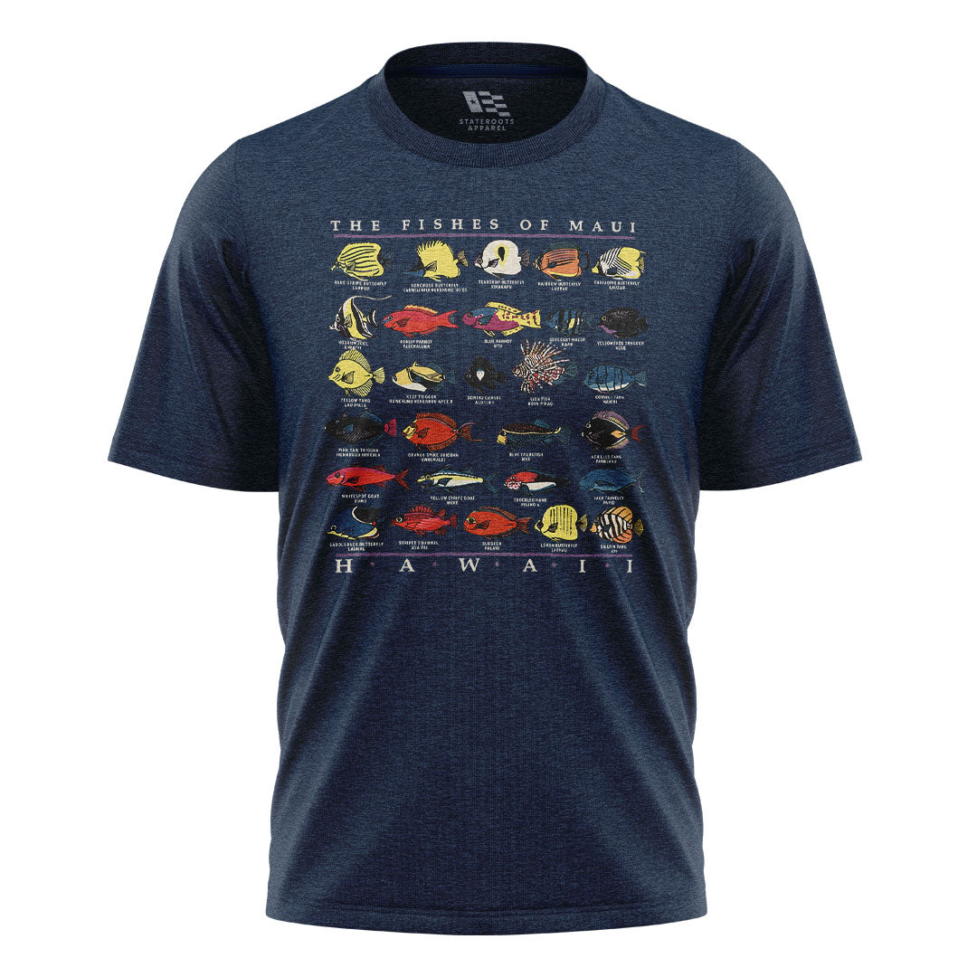 Fishes of Maui Hawaii Chart Tee - Navy flatlay
