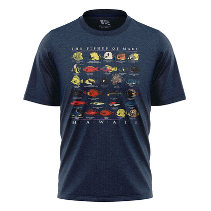 Fishes of Maui Hawaii Chart Tee - Navy flatlay