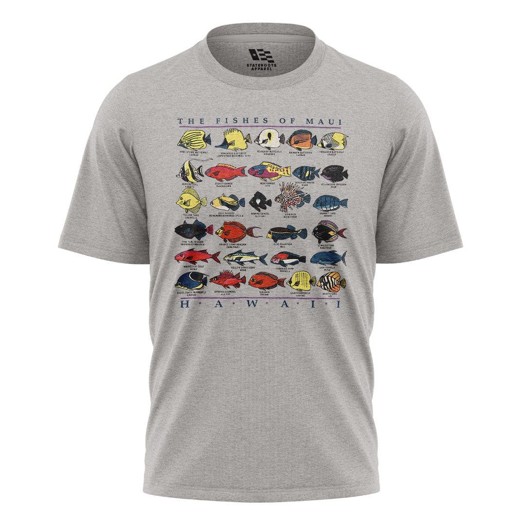 Fishes of Maui Hawaii Chart Tee - Sport Grey flatlay