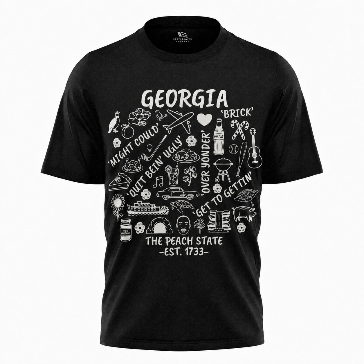 Georgia Peach State Doodle Map T-Shirt | Atlanta Icons Vintage Tee