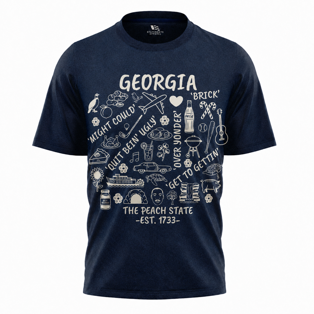 Georgia Peach State Doodle Map T-Shirt | Atlanta Icons Vintage Tee