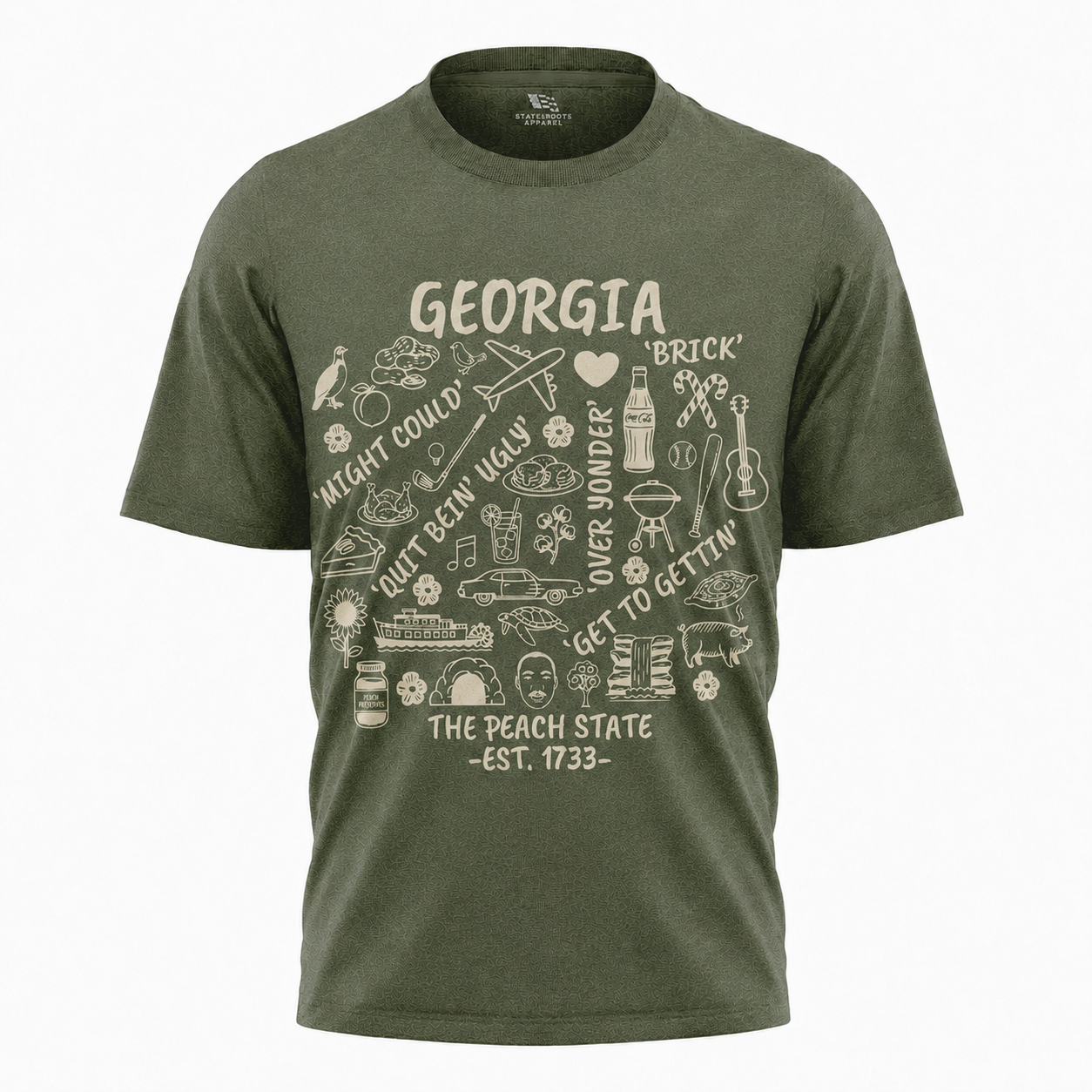 Georgia Peach State Doodle Map T-Shirt | Atlanta Icons Vintage Tee