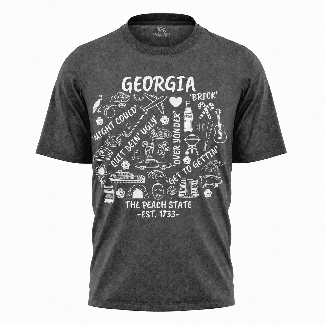 Georgia Peach State Doodle Map T-Shirt | Atlanta Icons Vintage Tee