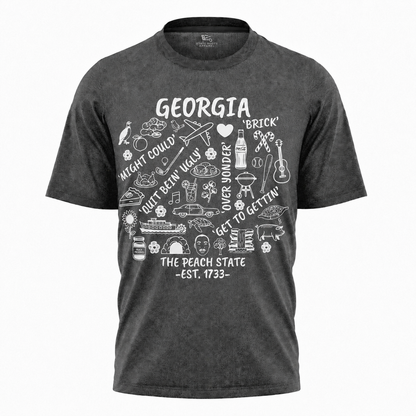 Georgia Peach State Doodle Map T-Shirt | Atlanta Icons Vintage Tee