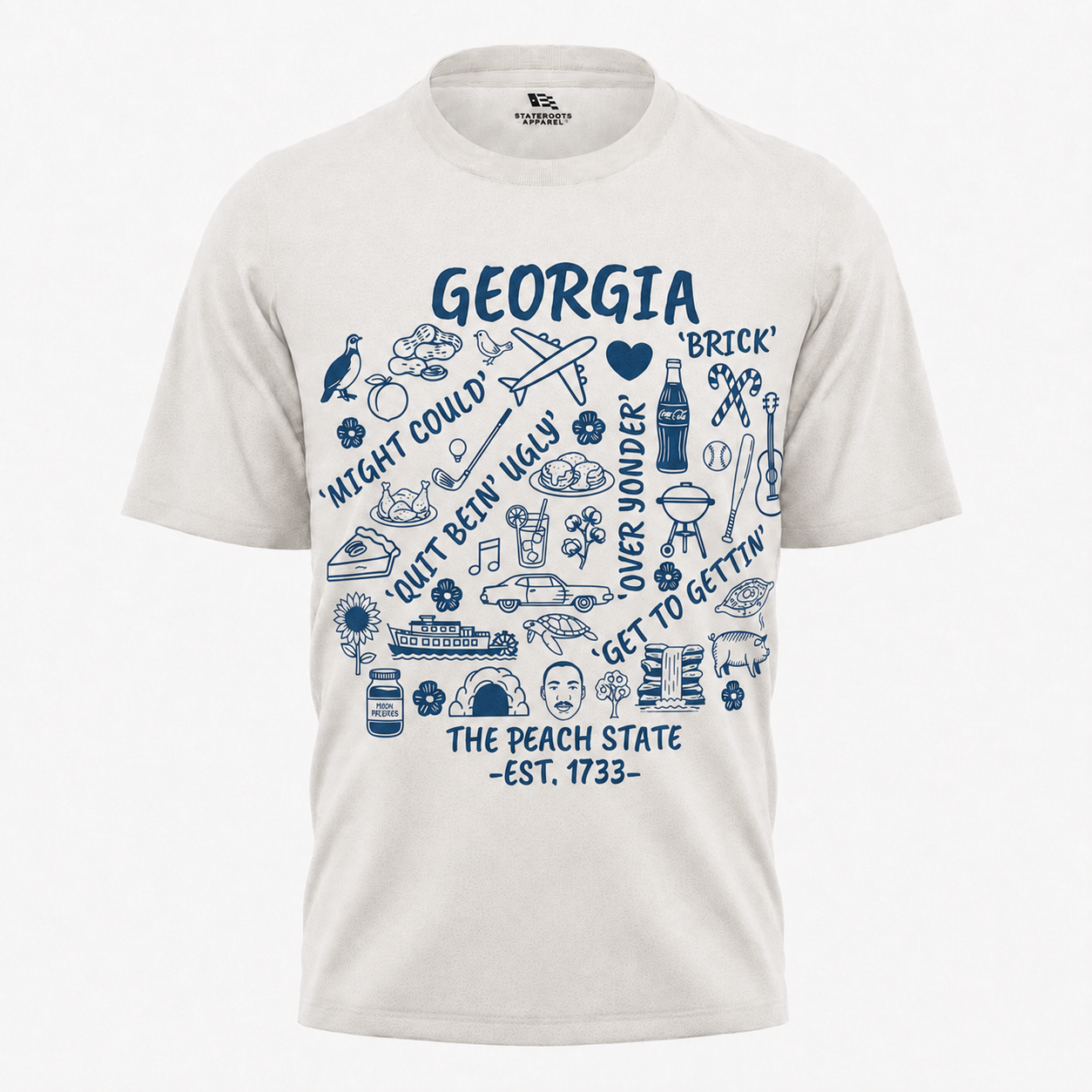 Georgia Peach State Doodle Map T-Shirt | Atlanta Icons Vintage Tee
