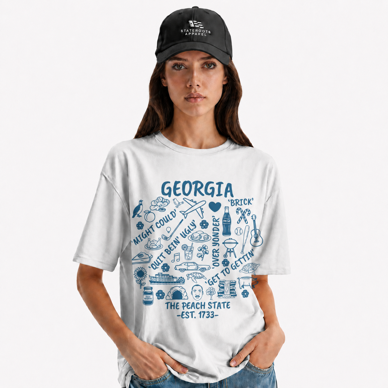 Georgia Peach State Doodle Map T-Shirt | Atlanta Icons Vintage Tee