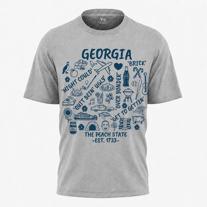 Georgia Peach State Doodle Map T-Shirt | Atlanta Icons Vintage Tee