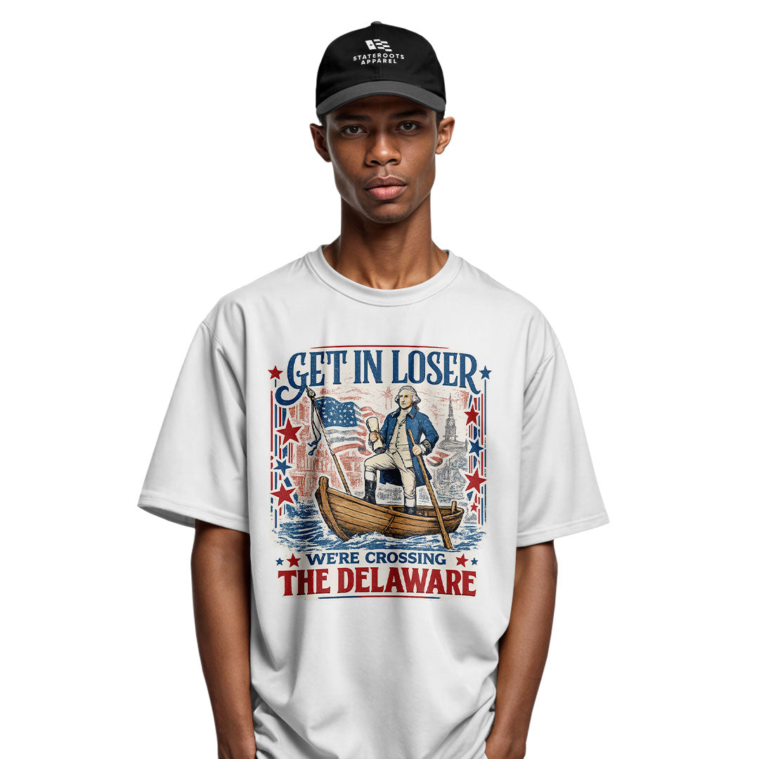 Get In Loser Delaware Vintage Poster Tee white model