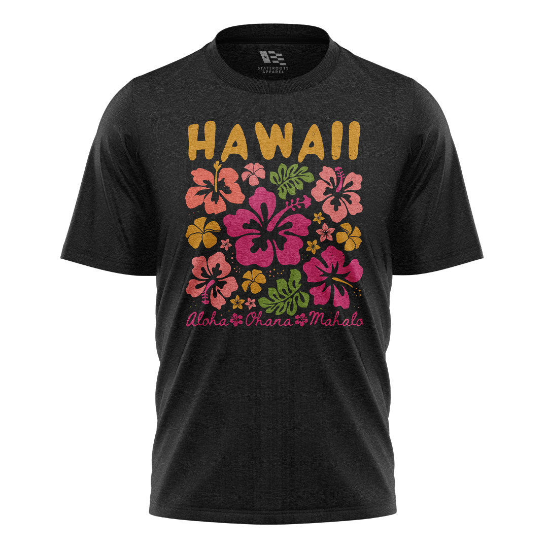Hawaii Aloha Ohana Pohola Hibiscus Tee - Black flatlay