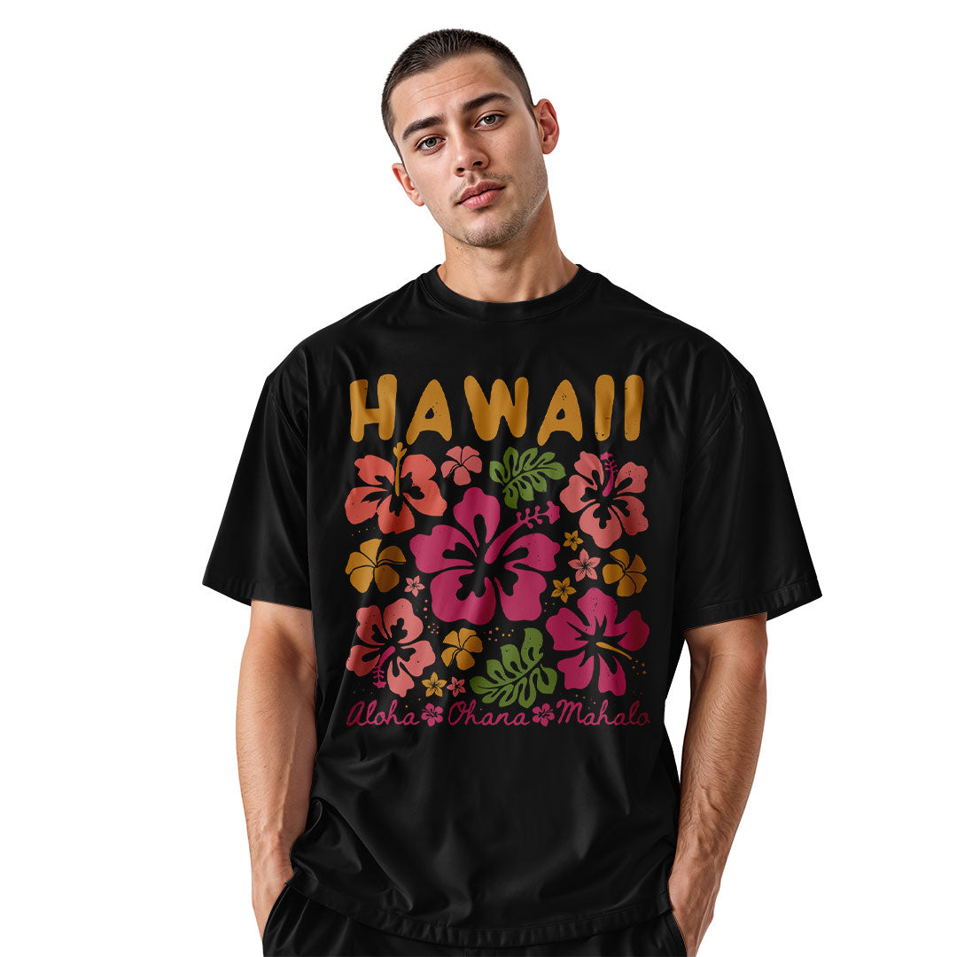 Hawaii Aloha Ohana Pohola Hibiscus Tee - Black view