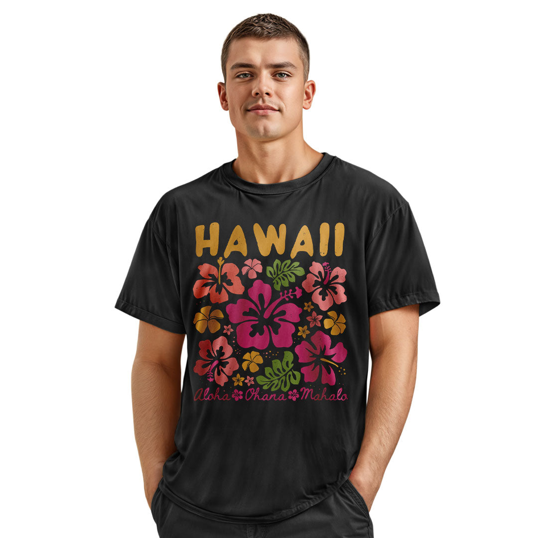 Hawaii Aloha Ohana Pohola Hibiscus Tee - Charcoal view