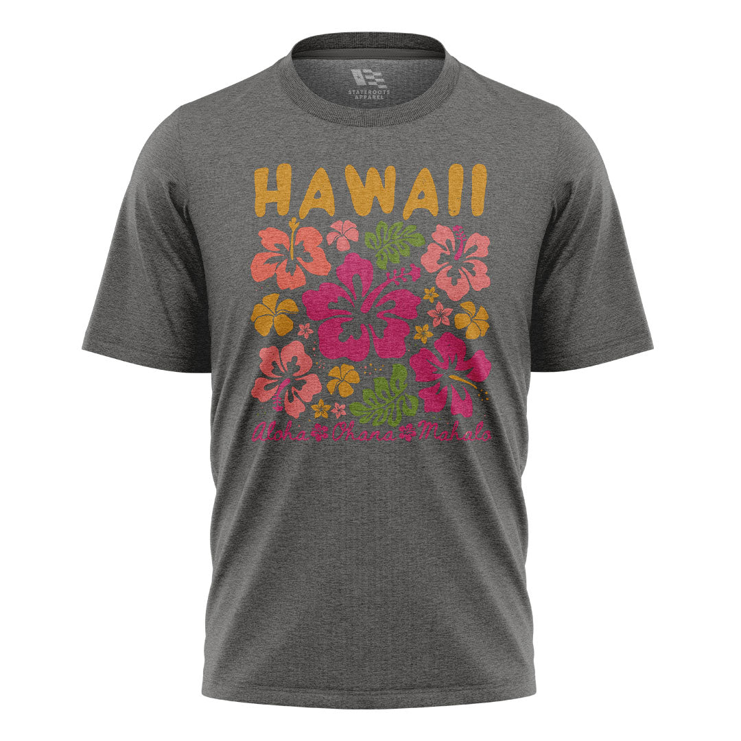 Hawaii Aloha Ohana Pohola Hibiscus Tee - Charcoal flatlay
