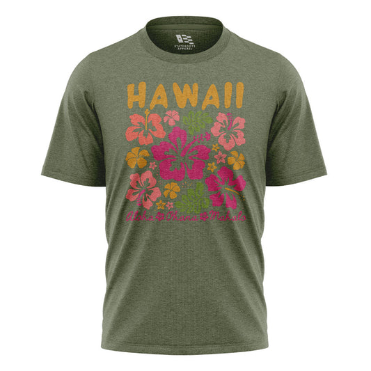 Hawaii Aloha Ohana Pohola Hibiscus Tee - Military Green flatlay