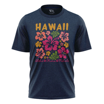 Hawaii Aloha Ohana Pohola Hibiscus Tee - Navy flatlay