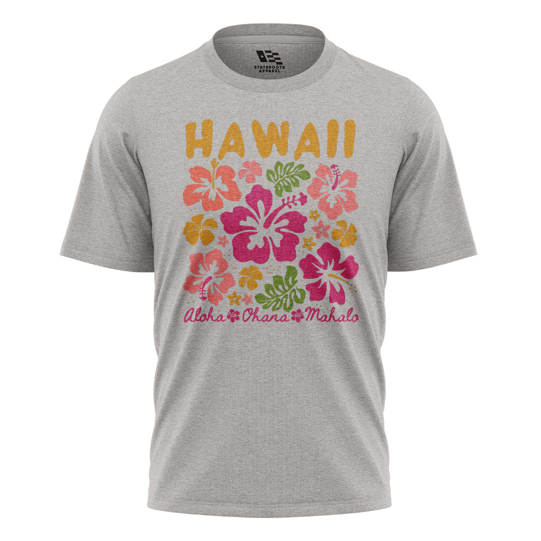 Hawaii Aloha Ohana Pohola Hibiscus Tee - Sport Grey flatlay