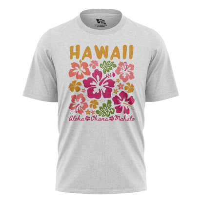 Hawaii Aloha Ohana Pohola Hibiscus Tee - White flatlay
