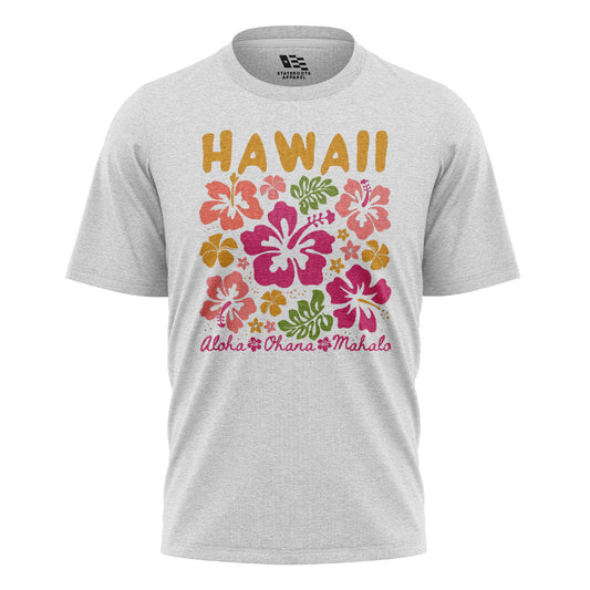 Hawaii Aloha Ohana Pohola Hibiscus Tee - White flatlay