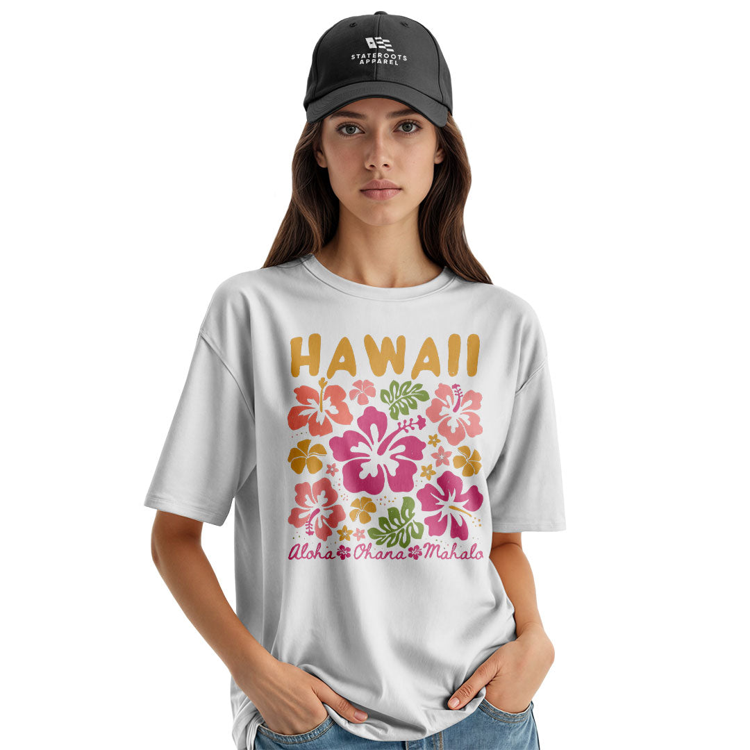 Hawaii Aloha Ohana Pohola Hibiscus Tee - White view