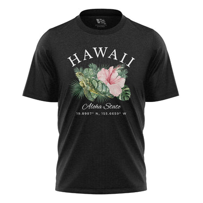 Hawaii Aloha State Coordinates Tee - Black flatlay