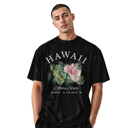 Hawaii Aloha State Coordinates Tee - Black view