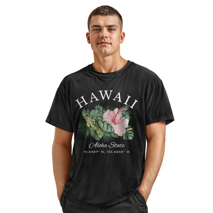 Hawaii Aloha State Coordinates Tee - Charcoal view