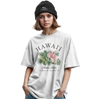 Hawaii Aloha State Coordinates Tee - Military Green view