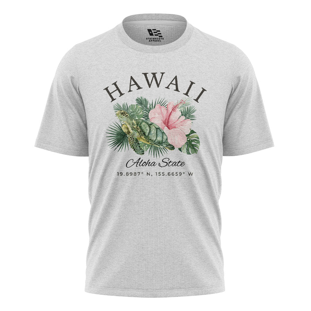 Hawaii Aloha State Coordinates Tee - White flatlay
