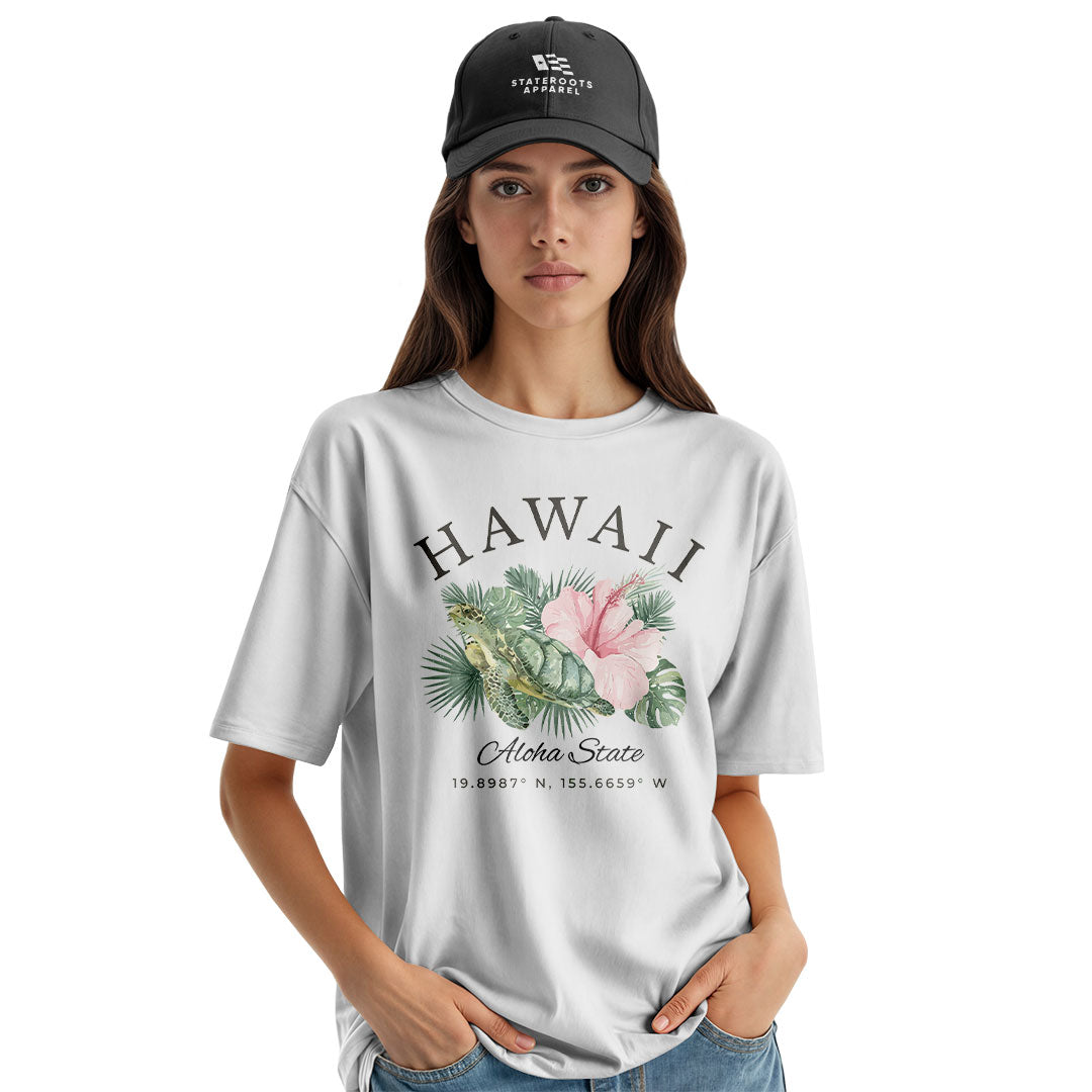 Hawaii Aloha State Coordinates Tee - White view