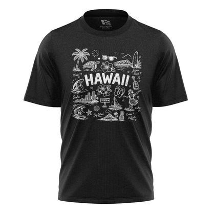 Hawaii Icons Doodle T-Shirt | Aloha Map Tee - Black flatlay