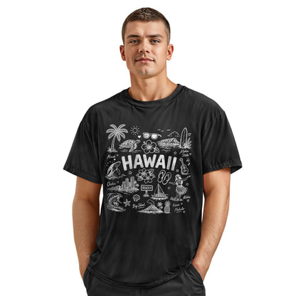 Hawaii Icons Doodle T-Shirt | Aloha Map Tee - Charcoal view