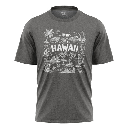 Hawaii Icons Doodle T-Shirt | Aloha Map Tee - Charcoal flatlay