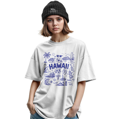 Hawaii Icons Doodle T-Shirt | Aloha Map Tee - Military Green view