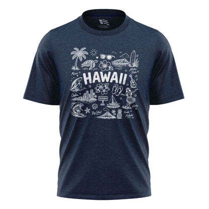Hawaii Icons Doodle T-Shirt | Aloha Map Tee - Navy flatlay