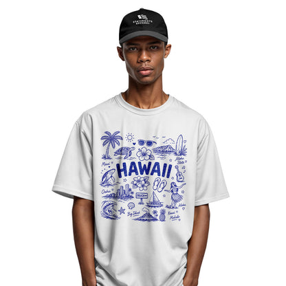 Hawaii Icons Doodle T-Shirt | Aloha Map Tee - Sport Grey view